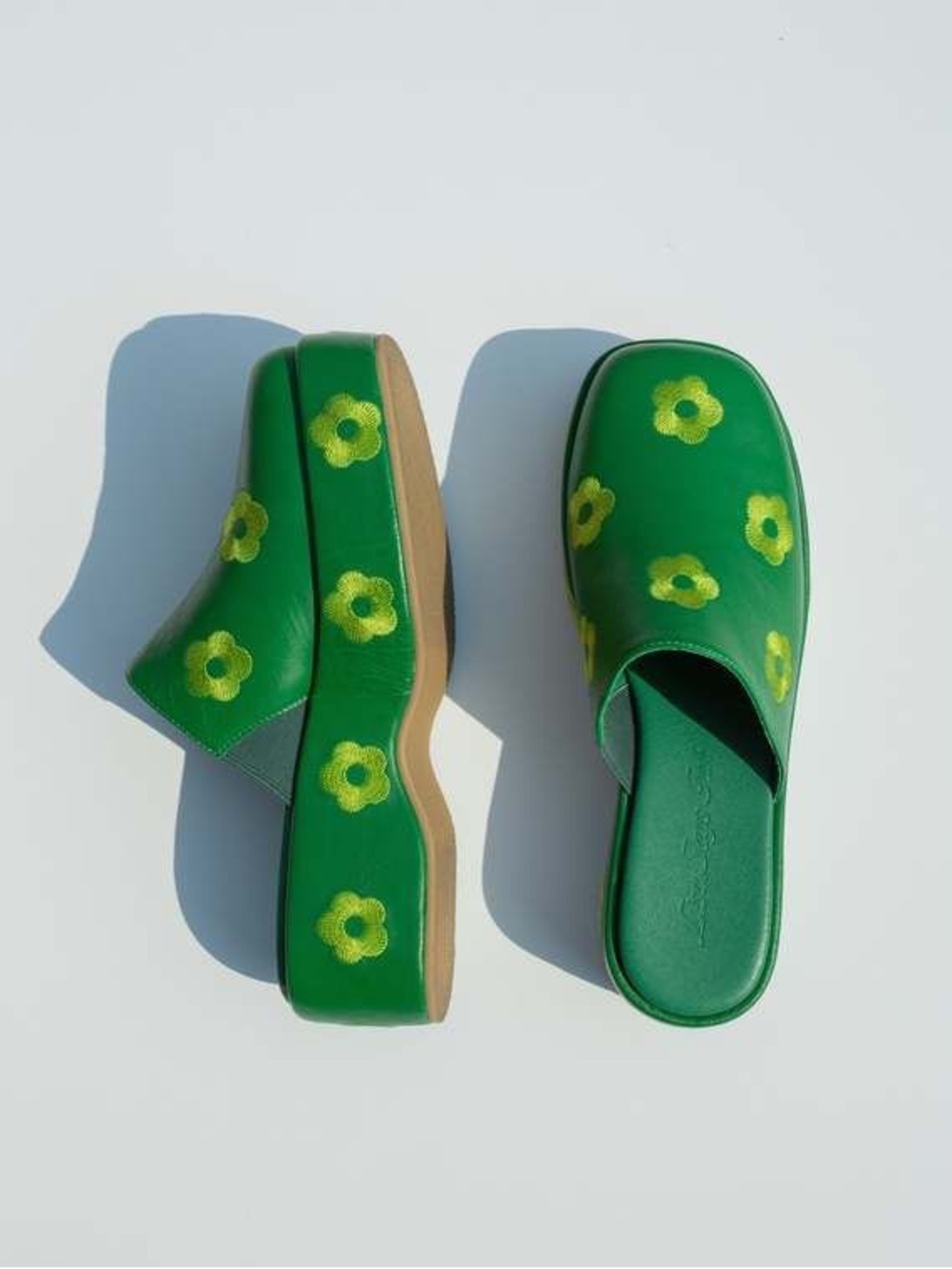 Lisa Says Gah Dakota Green Daisy Floral Platform Mule Shoes 7.5 boho